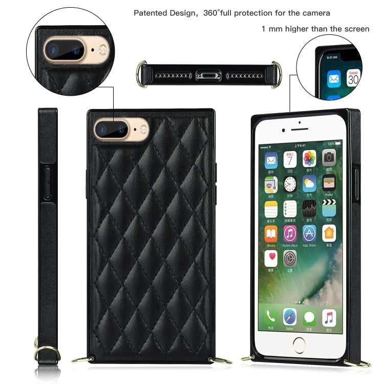 Elegant Rhombic Pattern Microfiber Leather +TPU Shockproof Case with Crossbody Strap Chain For iPhone 8 Plus / 7 Plus(Black) - More iPhone Cases by buy2fix | Online Shopping UK | buy2fix