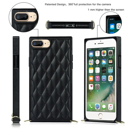 Elegant Rhombic Pattern Microfiber Leather +TPU Shockproof Case with Crossbody Strap Chain For iPhone 8 Plus / 7 Plus(Black) - More iPhone Cases by buy2fix | Online Shopping UK | buy2fix