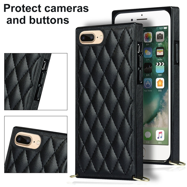 Elegant Rhombic Pattern Microfiber Leather +TPU Shockproof Case with Crossbody Strap Chain For iPhone 8 Plus / 7 Plus(Black) - More iPhone Cases by buy2fix | Online Shopping UK | buy2fix