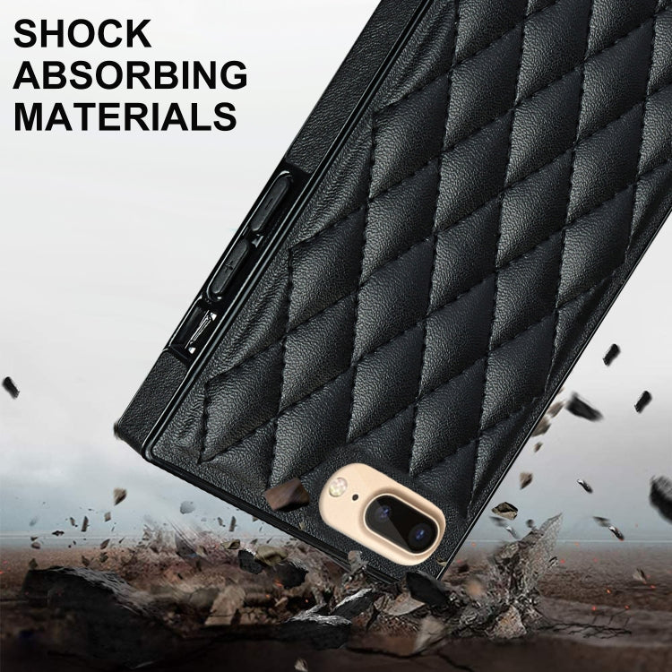 Elegant Rhombic Pattern Microfiber Leather +TPU Shockproof Case with Crossbody Strap Chain For iPhone 8 Plus / 7 Plus(Black) - More iPhone Cases by buy2fix | Online Shopping UK | buy2fix