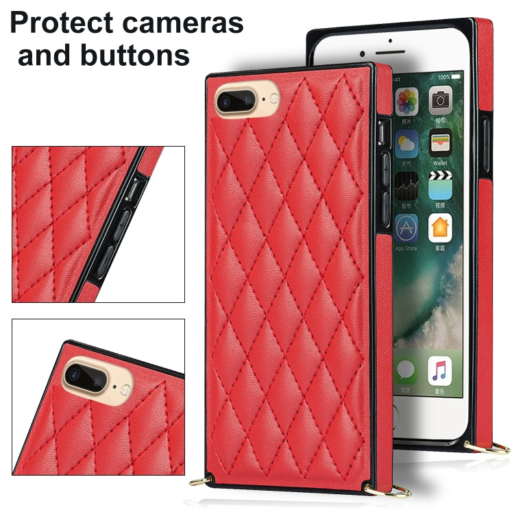 Elegant Rhombic Pattern Microfiber Leather +TPU Shockproof Case with Crossbody Strap Chain For iPhone 8 Plus / 7 Plus(Red) - More iPhone Cases by buy2fix | Online Shopping UK | buy2fix
