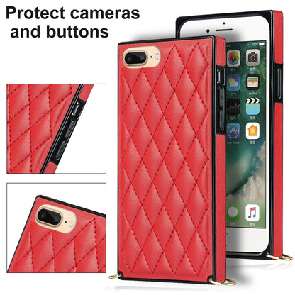 Elegant Rhombic Pattern Microfiber Leather +TPU Shockproof Case with Crossbody Strap Chain For iPhone 8 Plus / 7 Plus(Red) - More iPhone Cases by buy2fix | Online Shopping UK | buy2fix