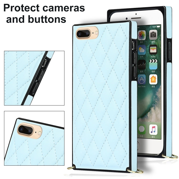 Elegant Rhombic Pattern Microfiber Leather +TPU Shockproof Case with Crossbody Strap Chain For iPhone 8 Plus / 7 Plus(Blue) - More iPhone Cases by buy2fix | Online Shopping UK | buy2fix
