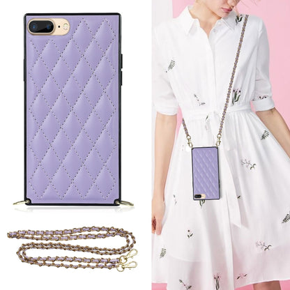 Elegant Rhombic Pattern Microfiber Leather +TPU Shockproof Case with Crossbody Strap Chain For iPhone 8 Plus / 7 Plus(Purple) - More iPhone Cases by buy2fix | Online Shopping UK | buy2fix