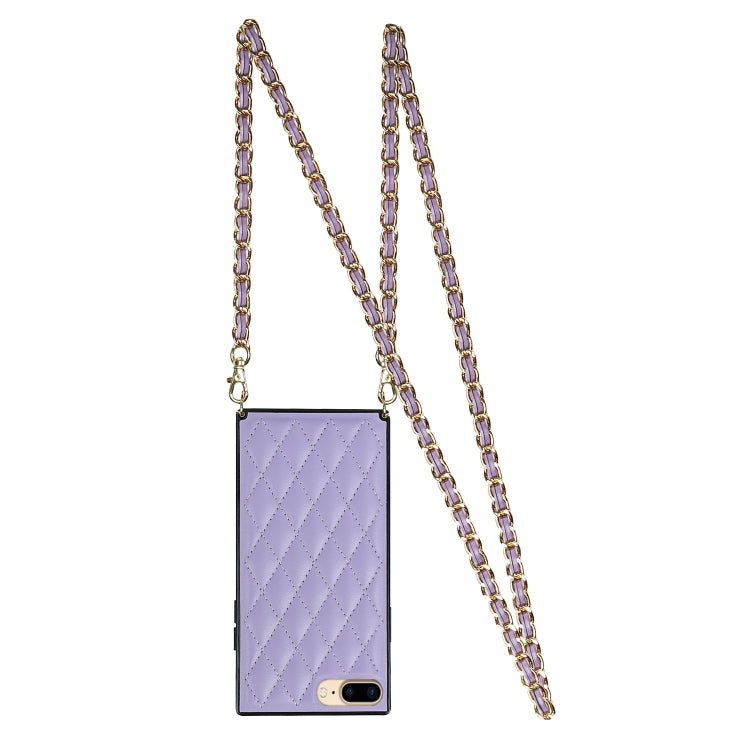 Elegant Rhombic Pattern Microfiber Leather +TPU Shockproof Case with Crossbody Strap Chain For iPhone 8 Plus / 7 Plus(Purple) - More iPhone Cases by buy2fix | Online Shopping UK | buy2fix