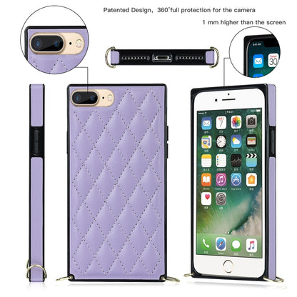 Elegant Rhombic Pattern Microfiber Leather +TPU Shockproof Case with Crossbody Strap Chain For iPhone 8 Plus / 7 Plus(Purple) - More iPhone Cases by buy2fix | Online Shopping UK | buy2fix