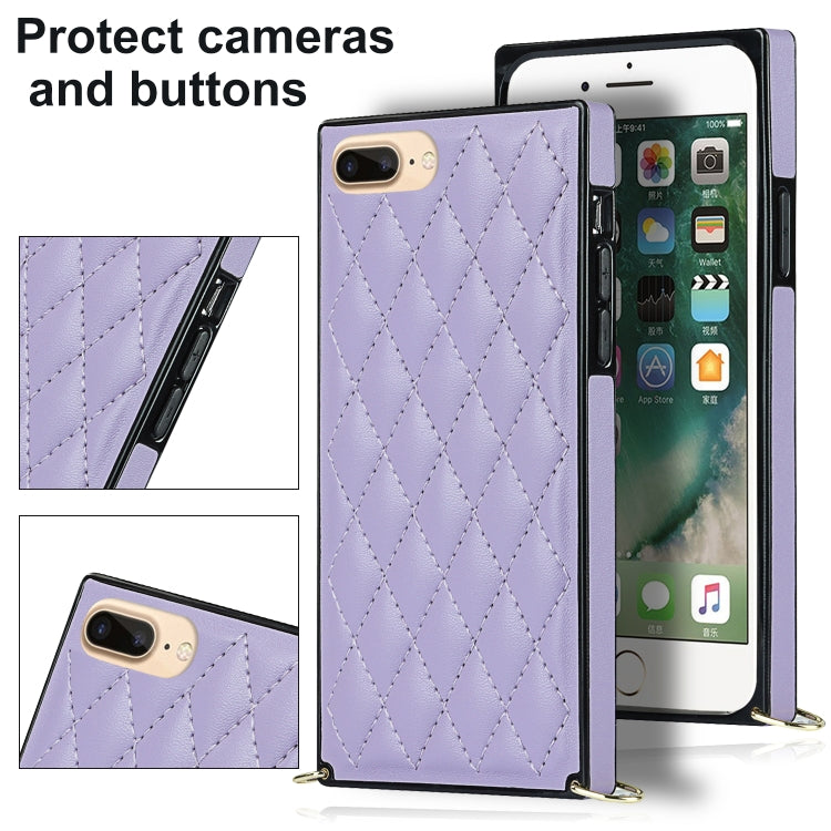 Elegant Rhombic Pattern Microfiber Leather +TPU Shockproof Case with Crossbody Strap Chain For iPhone 8 Plus / 7 Plus(Purple) - More iPhone Cases by buy2fix | Online Shopping UK | buy2fix