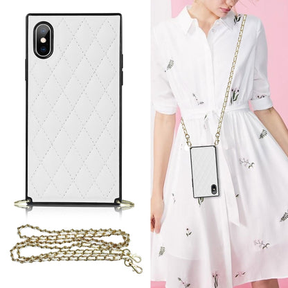 For iPhone X / XS Elegant Rhombic Pattern Microfiber Leather +TPU Shockproof Case with Crossbody Strap Chain(White) - More iPhone Cases by buy2fix | Online Shopping UK | buy2fix