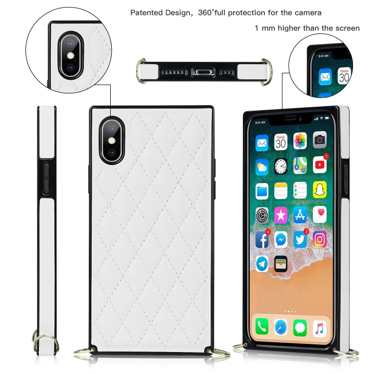 For iPhone X / XS Elegant Rhombic Pattern Microfiber Leather +TPU Shockproof Case with Crossbody Strap Chain(White) - More iPhone Cases by buy2fix | Online Shopping UK | buy2fix