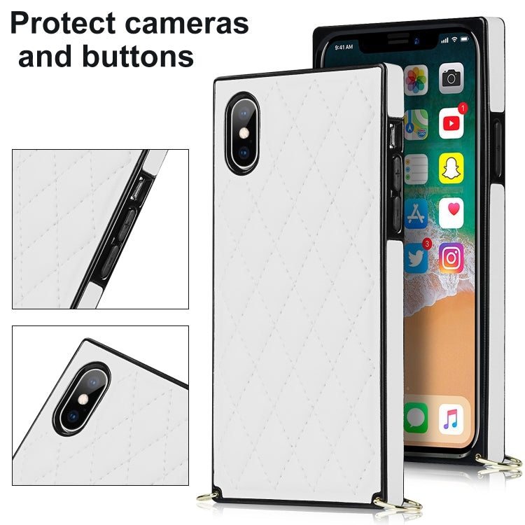 For iPhone X / XS Elegant Rhombic Pattern Microfiber Leather +TPU Shockproof Case with Crossbody Strap Chain(White) - More iPhone Cases by buy2fix | Online Shopping UK | buy2fix