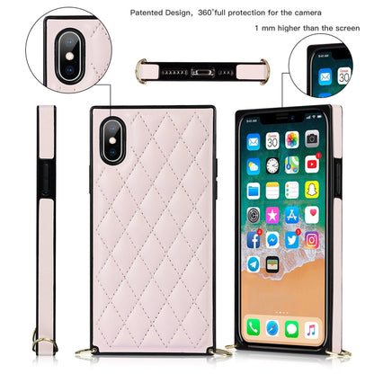 For iPhone X / XS Elegant Rhombic Pattern Microfiber Leather +TPU Shockproof Case with Crossbody Strap Chain(Pink) - More iPhone Cases by buy2fix | Online Shopping UK | buy2fix