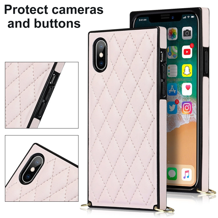 For iPhone X / XS Elegant Rhombic Pattern Microfiber Leather +TPU Shockproof Case with Crossbody Strap Chain(Pink) - More iPhone Cases by buy2fix | Online Shopping UK | buy2fix