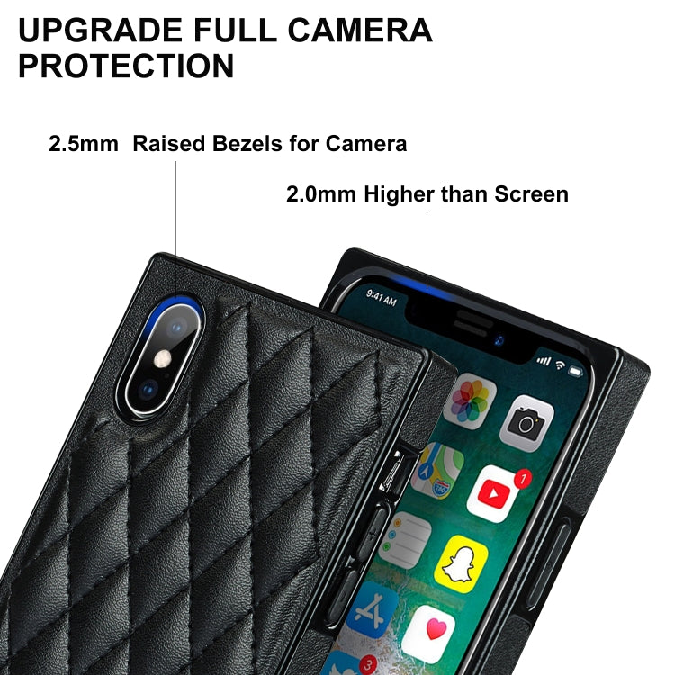 For iPhone X / XS Elegant Rhombic Pattern Microfiber Leather +TPU Shockproof Case with Crossbody Strap Chain(Black) - More iPhone Cases by buy2fix | Online Shopping UK | buy2fix