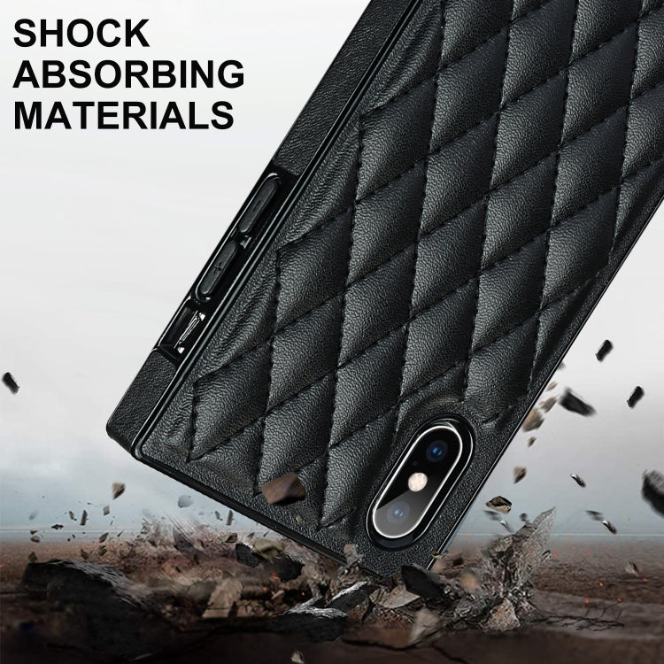 For iPhone X / XS Elegant Rhombic Pattern Microfiber Leather +TPU Shockproof Case with Crossbody Strap Chain(Black) - More iPhone Cases by buy2fix | Online Shopping UK | buy2fix