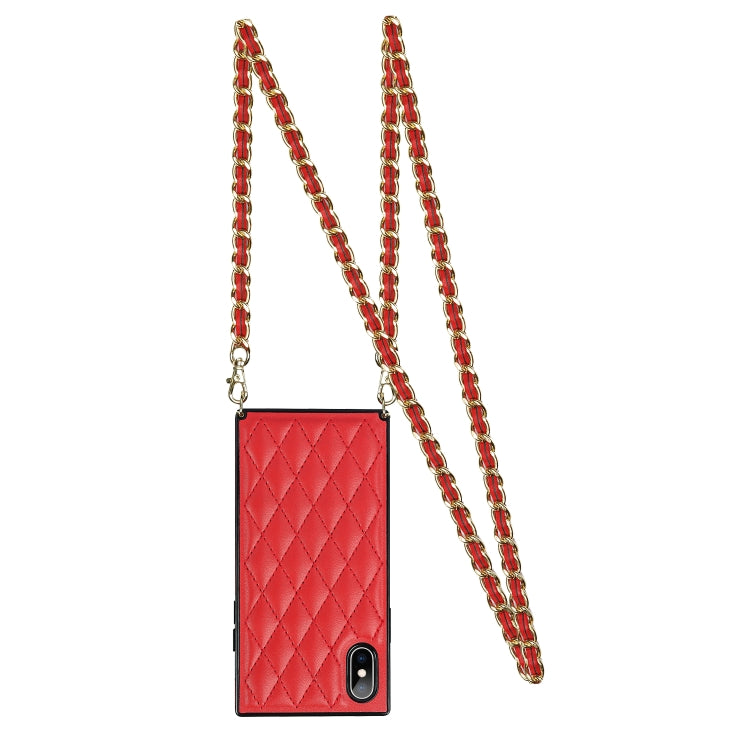 For iPhone X / XS Elegant Rhombic Pattern Microfiber Leather +TPU Shockproof Case with Crossbody Strap Chain(Red) - More iPhone Cases by buy2fix | Online Shopping UK | buy2fix