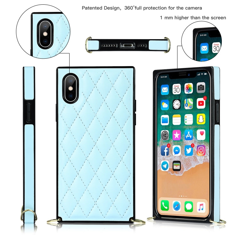 For iPhone X / XS Elegant Rhombic Pattern Microfiber Leather +TPU Shockproof Case with Crossbody Strap Chain(Blue) - More iPhone Cases by buy2fix | Online Shopping UK | buy2fix