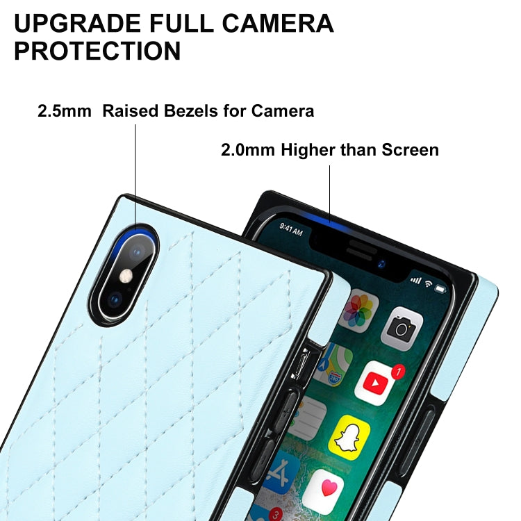 For iPhone X / XS Elegant Rhombic Pattern Microfiber Leather +TPU Shockproof Case with Crossbody Strap Chain(Blue) - More iPhone Cases by buy2fix | Online Shopping UK | buy2fix
