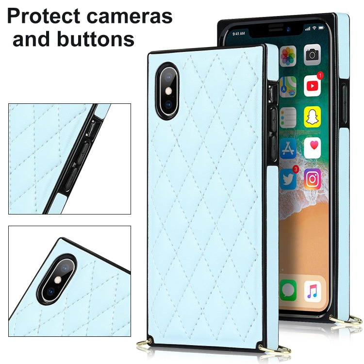 For iPhone X / XS Elegant Rhombic Pattern Microfiber Leather +TPU Shockproof Case with Crossbody Strap Chain(Blue) - More iPhone Cases by buy2fix | Online Shopping UK | buy2fix