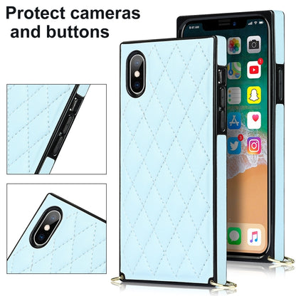 For iPhone X / XS Elegant Rhombic Pattern Microfiber Leather +TPU Shockproof Case with Crossbody Strap Chain(Blue) - More iPhone Cases by buy2fix | Online Shopping UK | buy2fix