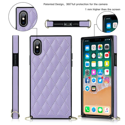 For iPhone X / XS Elegant Rhombic Pattern Microfiber Leather +TPU Shockproof Case with Crossbody Strap Chain(Purple) - More iPhone Cases by buy2fix | Online Shopping UK | buy2fix