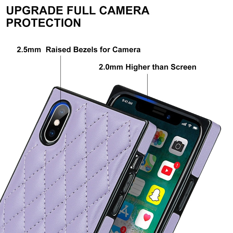 For iPhone X / XS Elegant Rhombic Pattern Microfiber Leather +TPU Shockproof Case with Crossbody Strap Chain(Purple) - More iPhone Cases by buy2fix | Online Shopping UK | buy2fix