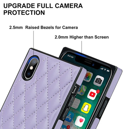 For iPhone X / XS Elegant Rhombic Pattern Microfiber Leather +TPU Shockproof Case with Crossbody Strap Chain(Purple) - More iPhone Cases by buy2fix | Online Shopping UK | buy2fix