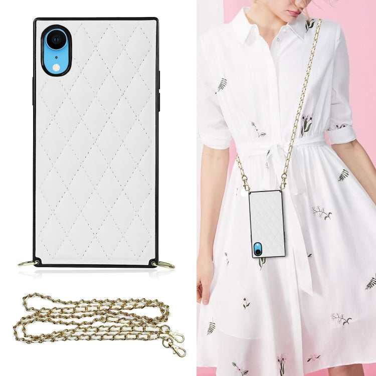 For iPhone XR Elegant Rhombic Pattern Microfiber Leather +TPU Shockproof Case with Crossbody Strap Chain(White) - More iPhone Cases by buy2fix | Online Shopping UK | buy2fix