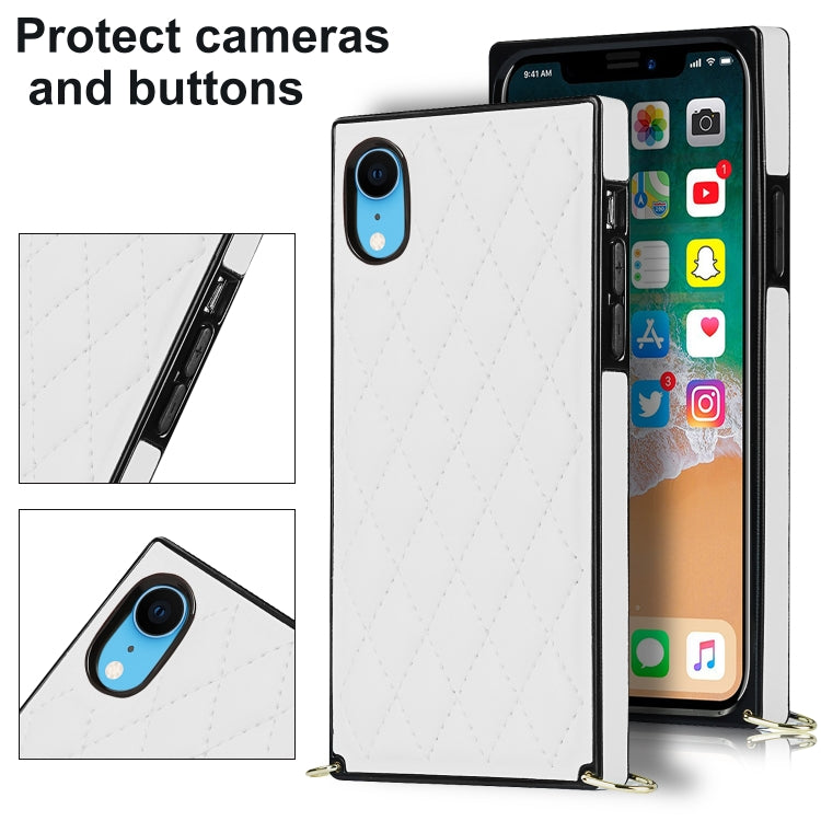 For iPhone XR Elegant Rhombic Pattern Microfiber Leather +TPU Shockproof Case with Crossbody Strap Chain(White) - More iPhone Cases by buy2fix | Online Shopping UK | buy2fix