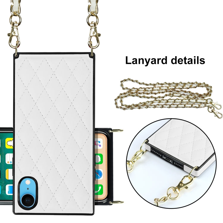 For iPhone XR Elegant Rhombic Pattern Microfiber Leather +TPU Shockproof Case with Crossbody Strap Chain(White) - More iPhone Cases by buy2fix | Online Shopping UK | buy2fix