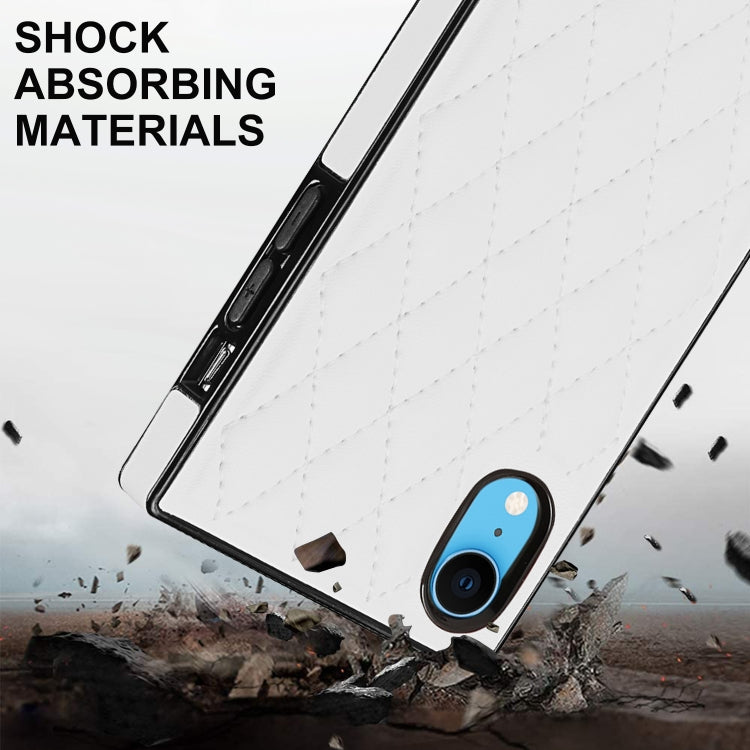 For iPhone XR Elegant Rhombic Pattern Microfiber Leather +TPU Shockproof Case with Crossbody Strap Chain(White) - More iPhone Cases by buy2fix | Online Shopping UK | buy2fix