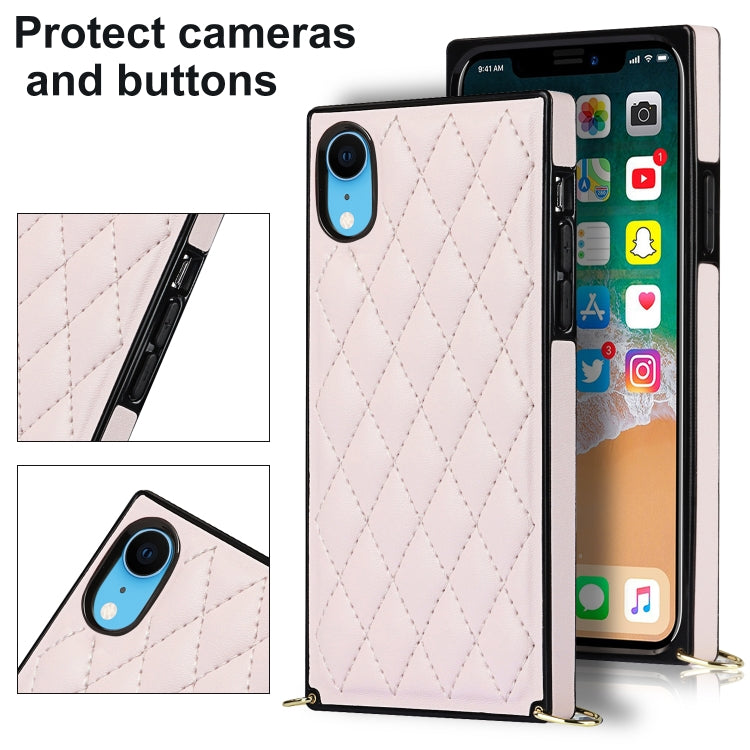For iPhone XR Elegant Rhombic Pattern Microfiber Leather +TPU Shockproof Case with Crossbody Strap Chain(Pink) - More iPhone Cases by buy2fix | Online Shopping UK | buy2fix