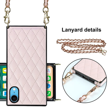 For iPhone XR Elegant Rhombic Pattern Microfiber Leather +TPU Shockproof Case with Crossbody Strap Chain(Pink) - More iPhone Cases by buy2fix | Online Shopping UK | buy2fix
