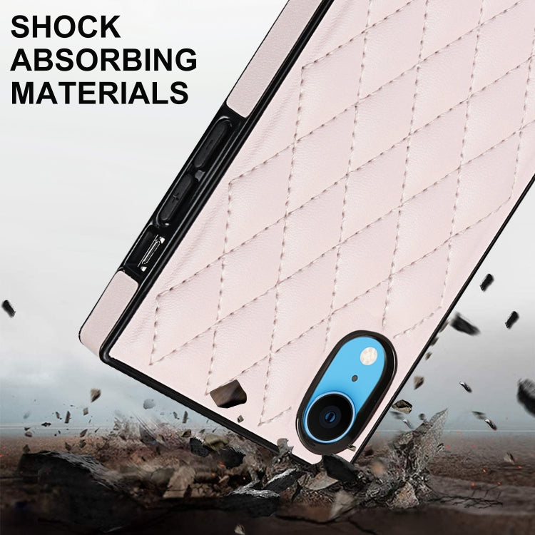 For iPhone XR Elegant Rhombic Pattern Microfiber Leather +TPU Shockproof Case with Crossbody Strap Chain(Pink) - More iPhone Cases by buy2fix | Online Shopping UK | buy2fix