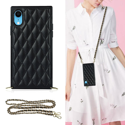 For iPhone XR Elegant Rhombic Pattern Microfiber Leather +TPU Shockproof Case with Crossbody Strap Chain(Black) - More iPhone Cases by buy2fix | Online Shopping UK | buy2fix