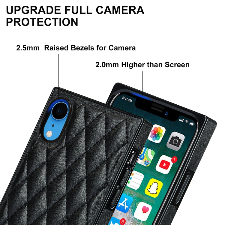 For iPhone XR Elegant Rhombic Pattern Microfiber Leather +TPU Shockproof Case with Crossbody Strap Chain(Black) - More iPhone Cases by buy2fix | Online Shopping UK | buy2fix