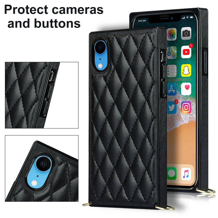 For iPhone XR Elegant Rhombic Pattern Microfiber Leather +TPU Shockproof Case with Crossbody Strap Chain(Black) - More iPhone Cases by buy2fix | Online Shopping UK | buy2fix