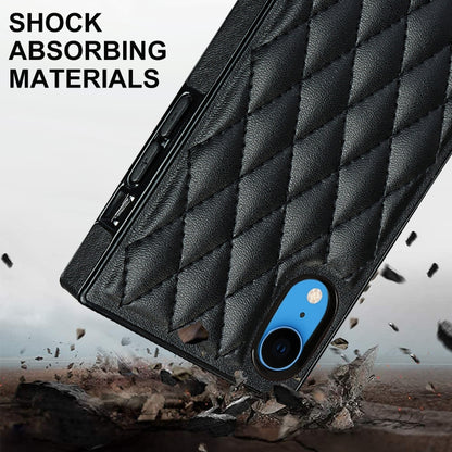 For iPhone XR Elegant Rhombic Pattern Microfiber Leather +TPU Shockproof Case with Crossbody Strap Chain(Black) - More iPhone Cases by buy2fix | Online Shopping UK | buy2fix