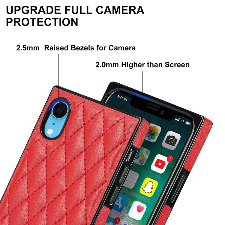 For iPhone XR Elegant Rhombic Pattern Microfiber Leather +TPU Shockproof Case with Crossbody Strap Chain(Red) - More iPhone Cases by buy2fix | Online Shopping UK | buy2fix