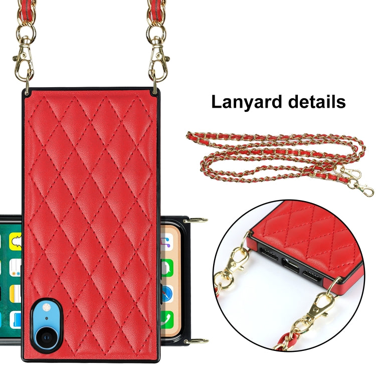 For iPhone XR Elegant Rhombic Pattern Microfiber Leather +TPU Shockproof Case with Crossbody Strap Chain(Red) - More iPhone Cases by buy2fix | Online Shopping UK | buy2fix