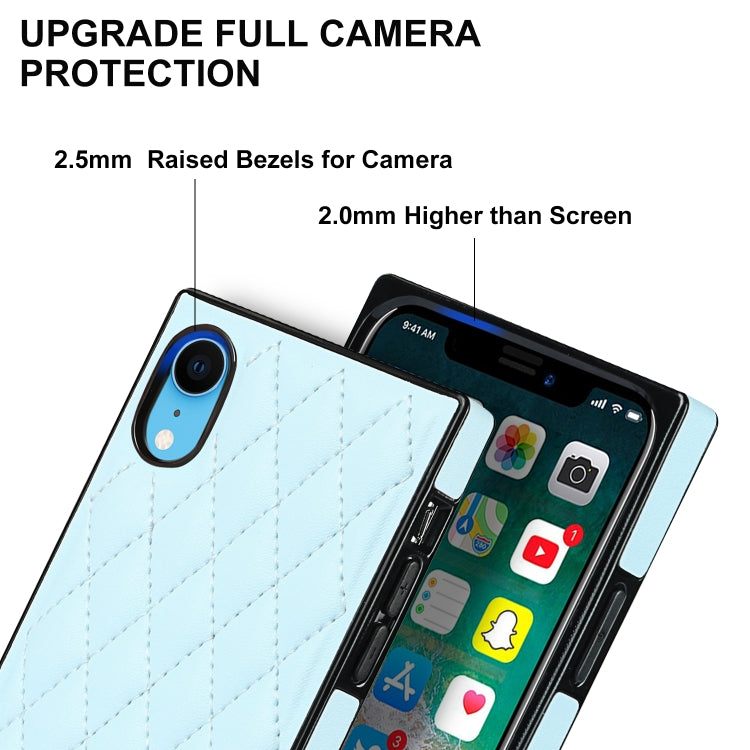 For iPhone XR Elegant Rhombic Pattern Microfiber Leather +TPU Shockproof Case with Crossbody Strap Chain(Blue) - More iPhone Cases by buy2fix | Online Shopping UK | buy2fix