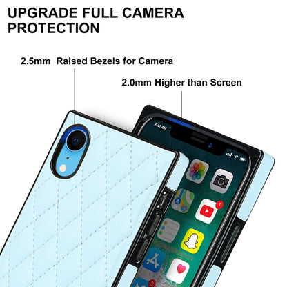 For iPhone XR Elegant Rhombic Pattern Microfiber Leather +TPU Shockproof Case with Crossbody Strap Chain(Blue) - More iPhone Cases by buy2fix | Online Shopping UK | buy2fix