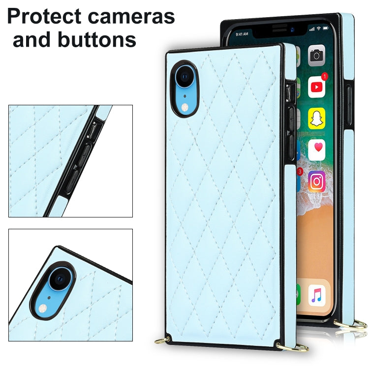 For iPhone XR Elegant Rhombic Pattern Microfiber Leather +TPU Shockproof Case with Crossbody Strap Chain(Blue) - More iPhone Cases by buy2fix | Online Shopping UK | buy2fix