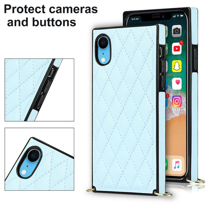 For iPhone XR Elegant Rhombic Pattern Microfiber Leather +TPU Shockproof Case with Crossbody Strap Chain(Blue) - More iPhone Cases by buy2fix | Online Shopping UK | buy2fix