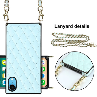 For iPhone XR Elegant Rhombic Pattern Microfiber Leather +TPU Shockproof Case with Crossbody Strap Chain(Blue) - More iPhone Cases by buy2fix | Online Shopping UK | buy2fix