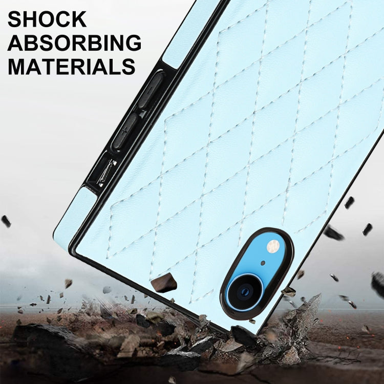 For iPhone XR Elegant Rhombic Pattern Microfiber Leather +TPU Shockproof Case with Crossbody Strap Chain(Blue) - More iPhone Cases by buy2fix | Online Shopping UK | buy2fix