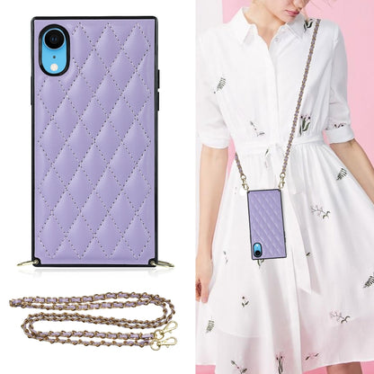 For iPhone XR Elegant Rhombic Pattern Microfiber Leather +TPU Shockproof Case with Crossbody Strap Chain(Purple) - More iPhone Cases by buy2fix | Online Shopping UK | buy2fix