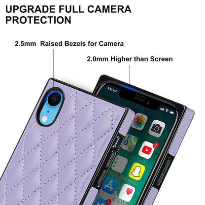 For iPhone XR Elegant Rhombic Pattern Microfiber Leather +TPU Shockproof Case with Crossbody Strap Chain(Purple) - More iPhone Cases by buy2fix | Online Shopping UK | buy2fix