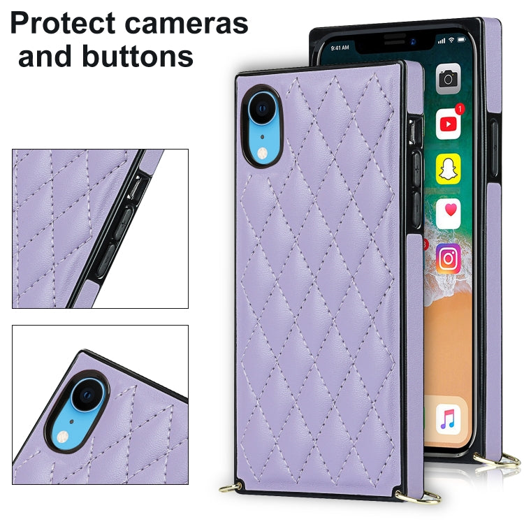 For iPhone XR Elegant Rhombic Pattern Microfiber Leather +TPU Shockproof Case with Crossbody Strap Chain(Purple) - More iPhone Cases by buy2fix | Online Shopping UK | buy2fix