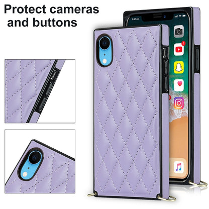 For iPhone XR Elegant Rhombic Pattern Microfiber Leather +TPU Shockproof Case with Crossbody Strap Chain(Purple) - More iPhone Cases by buy2fix | Online Shopping UK | buy2fix