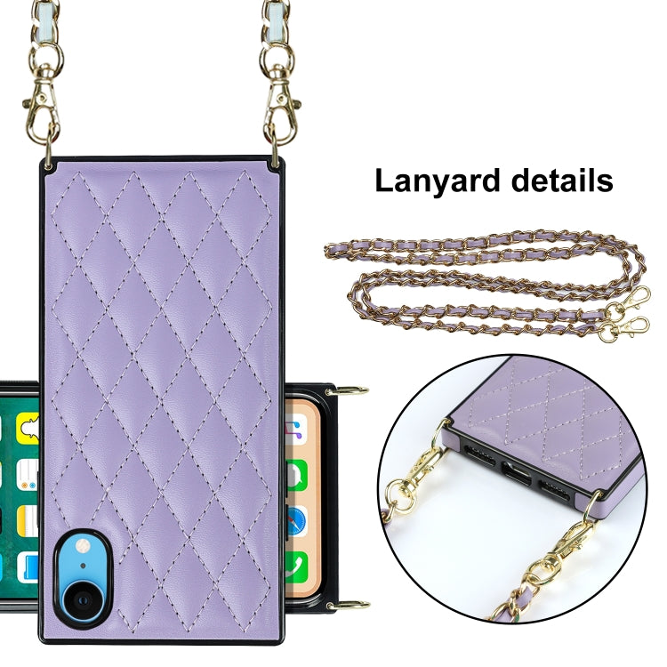 For iPhone XR Elegant Rhombic Pattern Microfiber Leather +TPU Shockproof Case with Crossbody Strap Chain(Purple) - More iPhone Cases by buy2fix | Online Shopping UK | buy2fix